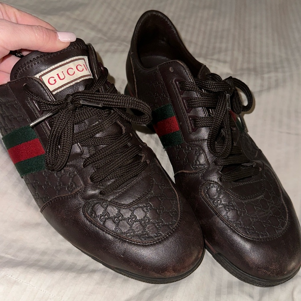 🛑SOLD-      Men’s Brown Leather Gucci Sneakers 11.5 USA